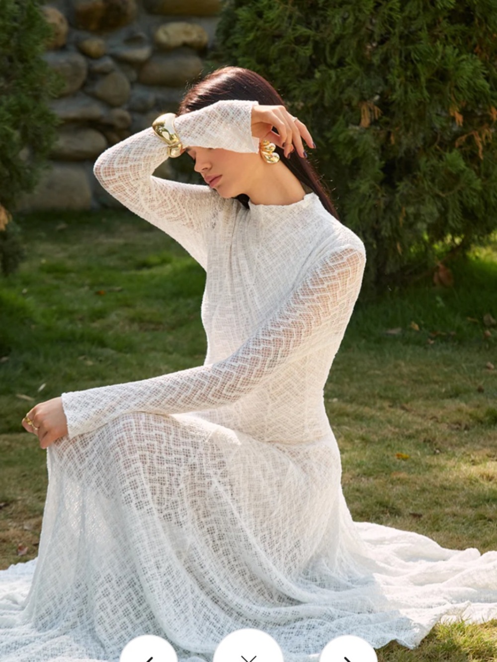 Commense Elegant White Lace Mock-Neck Long Sleeve Maxi Dress NWT - Picture 4 of 8